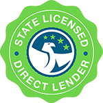 This upside down shield-shaped badge shows Net Pay Advance's three values of being a 'simple secure trusted' online payday loan provider. White text is on a blue and green background. At the bottom of the badge, there is a blue shield with a green checkmark.