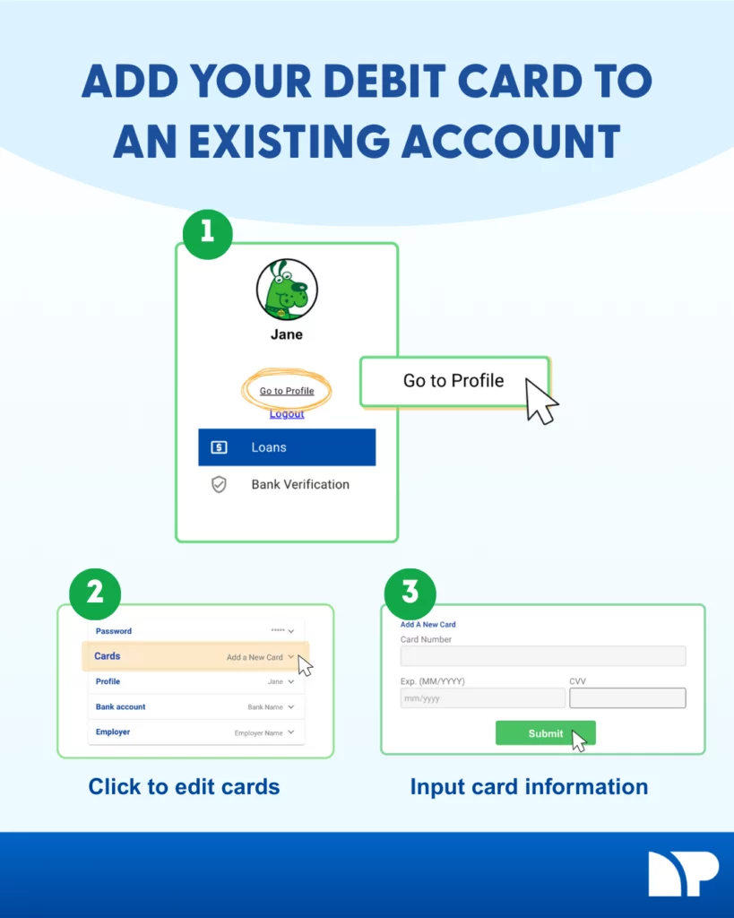 Steps to add a debit card to your existing account