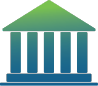 An icon of a government building or bank depicted in front of a green gradient background