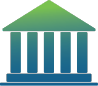 An icon of a government building or bank depicted in front of a green gradient background