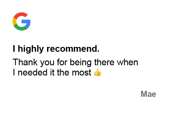 Google Review in chat bubble "I highly recommend"
