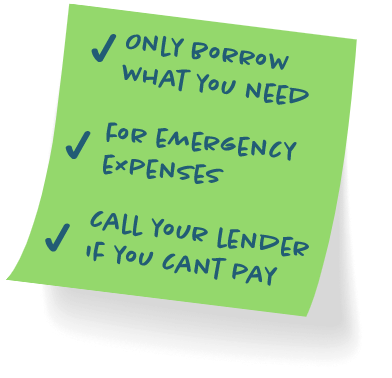 sticky note with payday loan best practice checklist