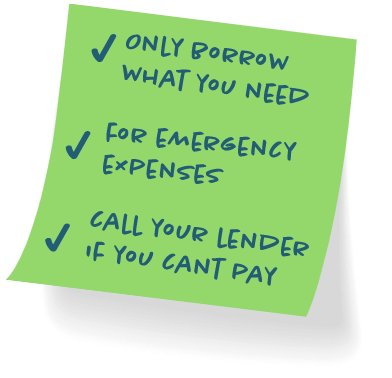 sticky note with payday loan best practice checklist