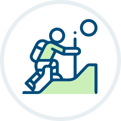 image of cartoon man walking up a slope during a hike