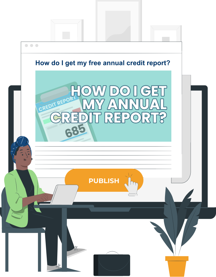 How do I get my free annual credit report blog being published by woman sitting at table