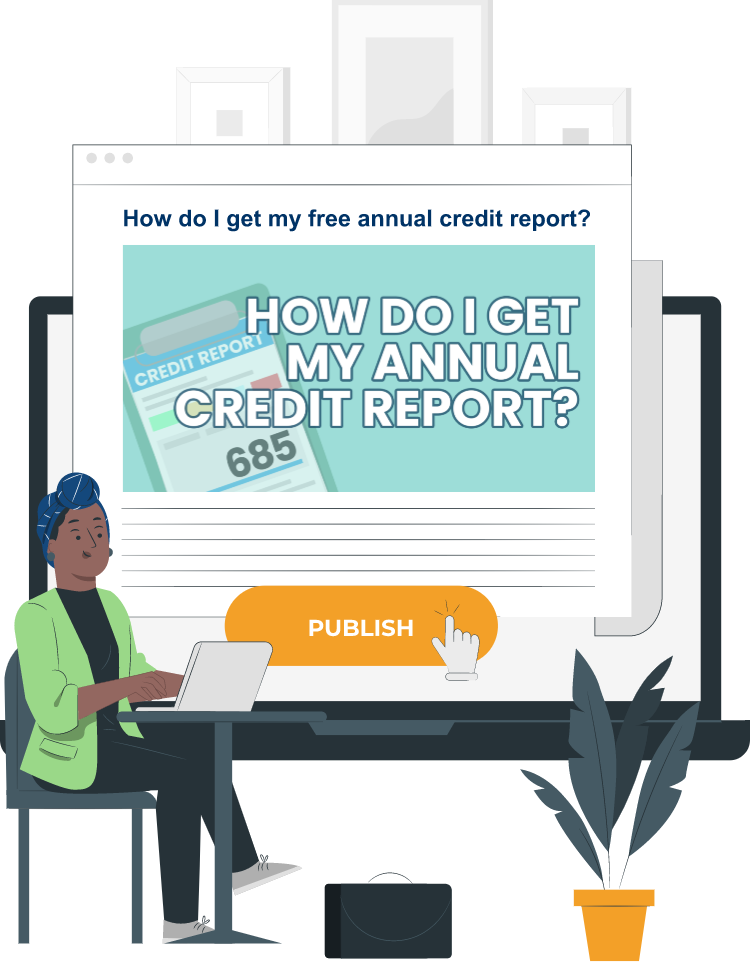 How do I get my free annual credit report blog being published by woman sitting at table