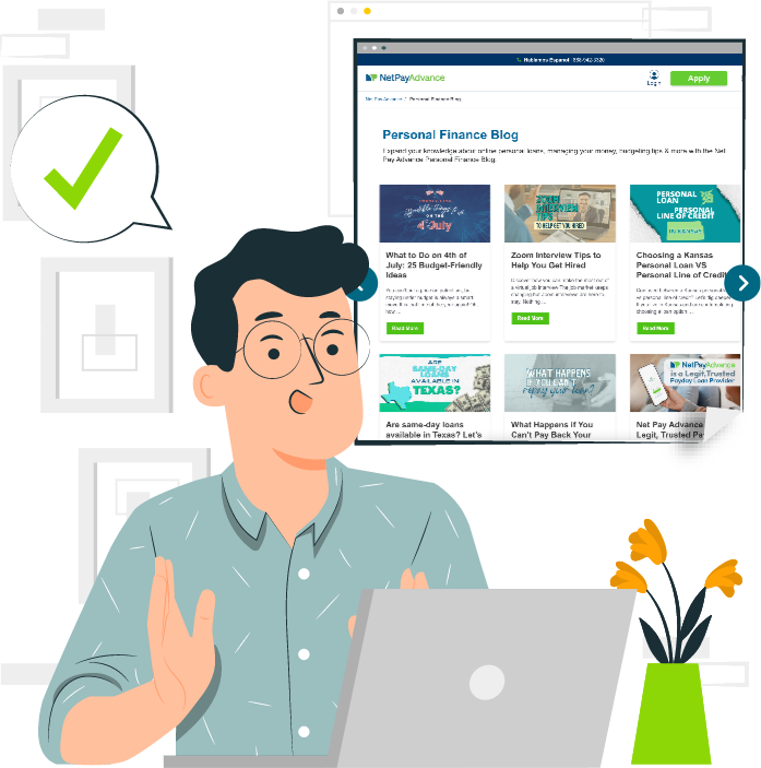 illustration of man looking at Net Pay Advance personal finance blogs