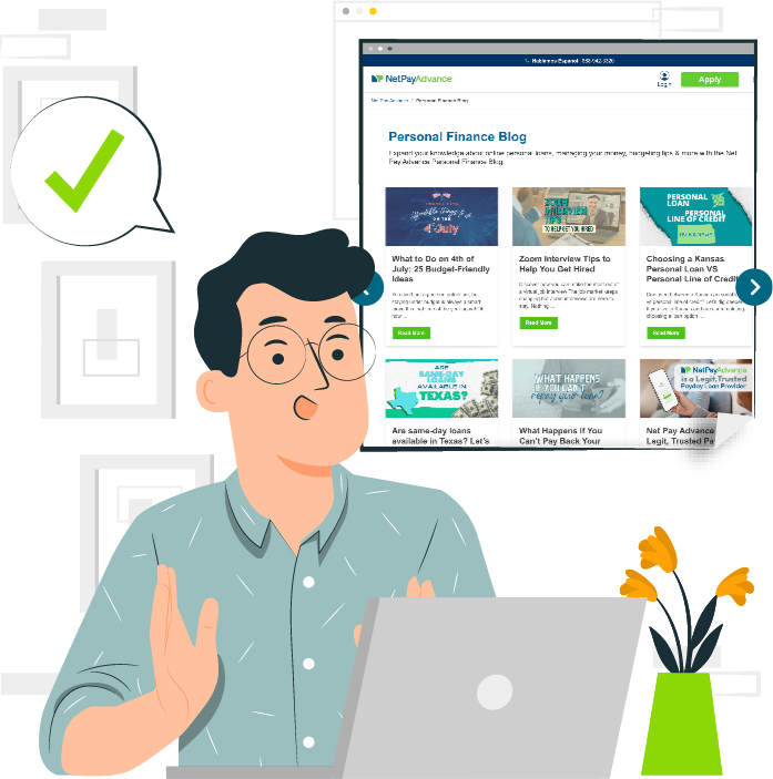 illustration of man looking at Net Pay Advance personal finance blogs