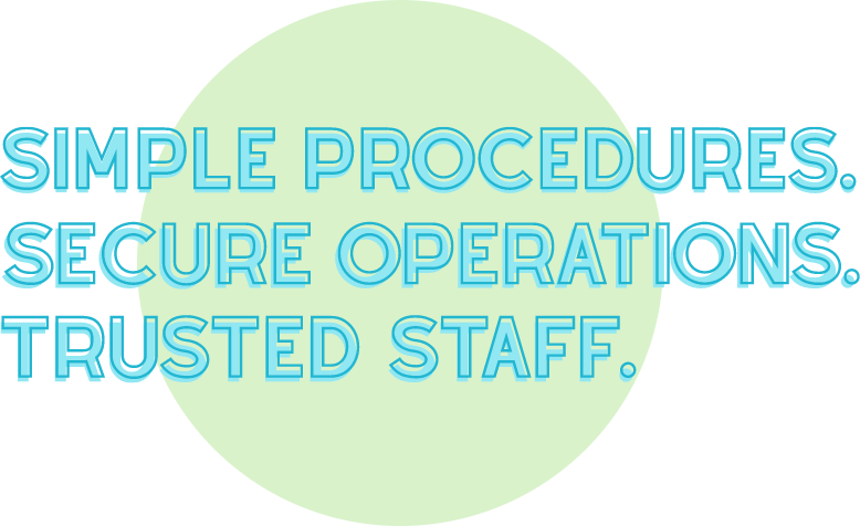 blue text on green circle that reads Net Pay Advance's mission statement: simple procedures, secure operations, trusted staff