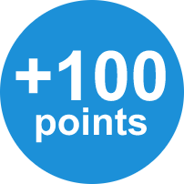 +100 points icon in a blue circle