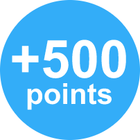+500 points icon in a blue circle