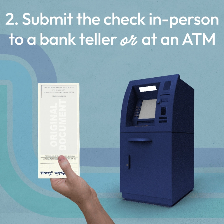 How to cash a check: step 2 - submit the check in-person to a bank teller or at an atm