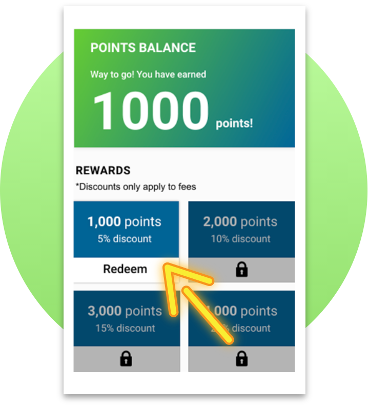 Second step shows the rewards page and the button to redeem points with the rewards you have