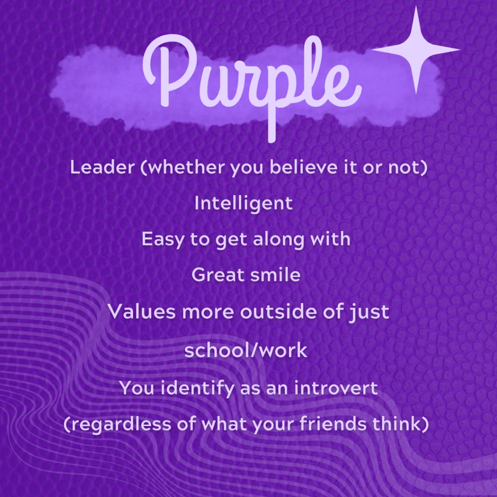 TLDR version of the purple description that highlights the key takeaways from what people that like purple have in common.