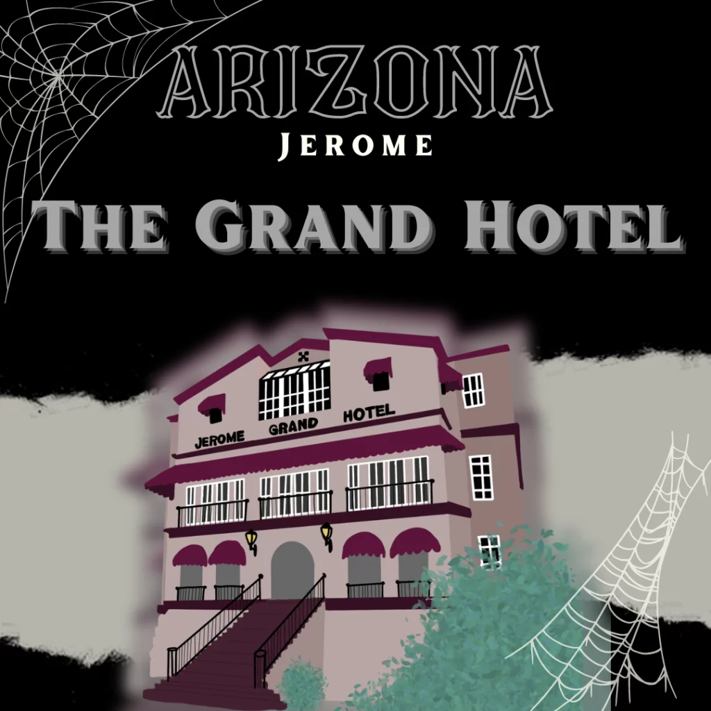 A large red and brown hotel. It’s a drawing of The Grand Hotel, the most haunted place in Arizona.