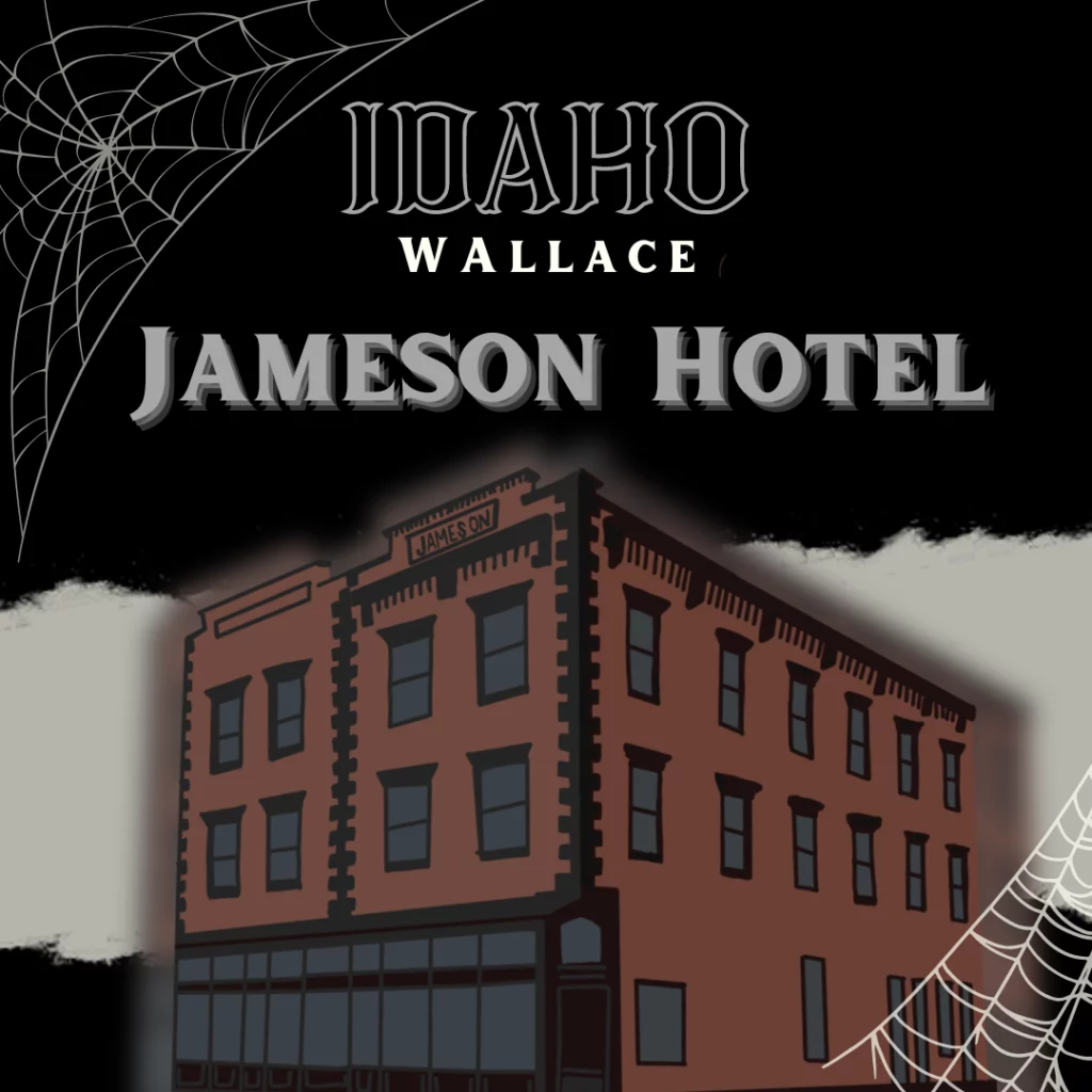 A large three-story brick hotel. It’s a drawing of the infamous Jameson Hotel, the most haunted place in Idaho.