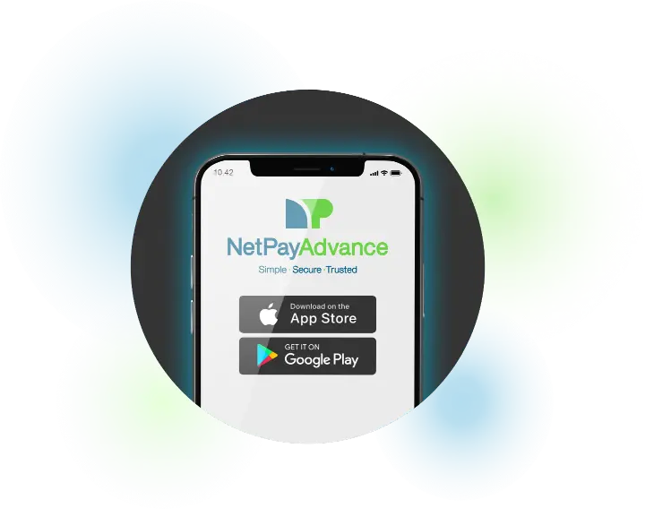 Net Pay App glowing in front of a gray circular background