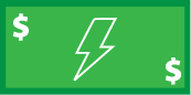 Icon of a green dollar bill with lightning to represent fast funds. 