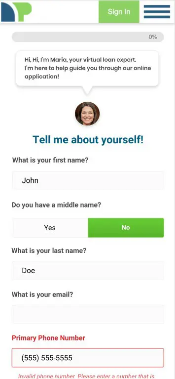 Screenshot of Maria helping a customer through their payday loan application. She makes the process easy