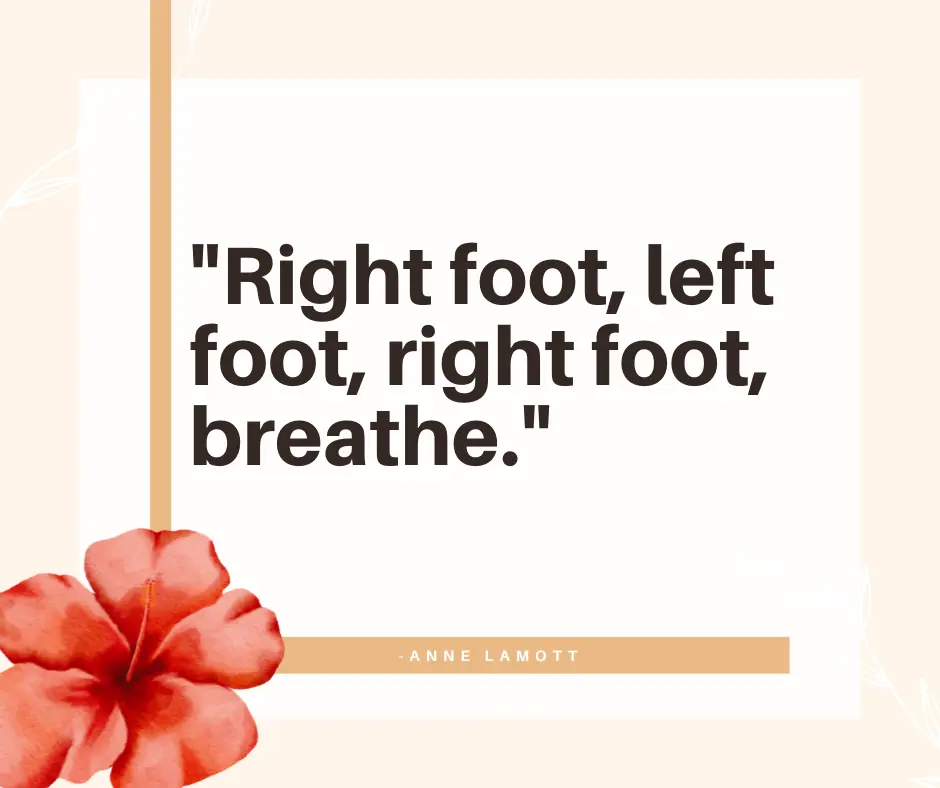 Anne Lamott self-care quote about taking one step at a time and remembering to breathe.