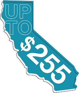 Shape of California that has "Up to $255" in the shape