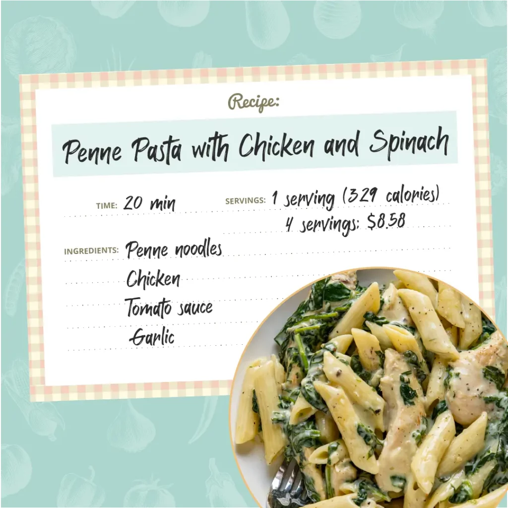 Penne Pasta with Chicken and Spinach Recipe