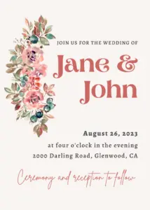 Wedding invitation template with floral details