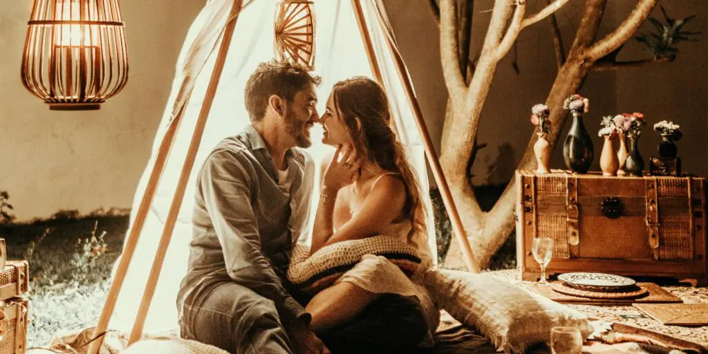 Couple in a blanket fort