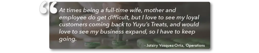 Pull quote from Jatziry Vasquez-Ortiz speaking on her experience with her side hustle