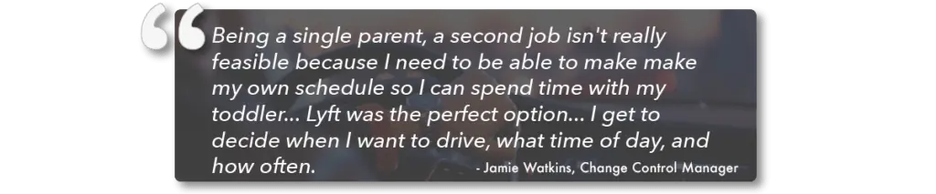 Pull quote from Jamie Watkins speaking on her experience of her side hustle