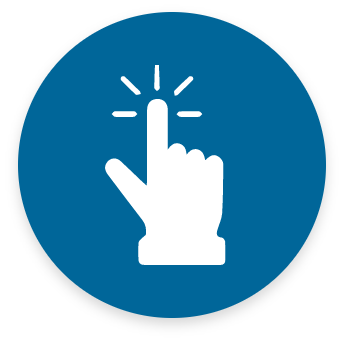 Pointing finger in a blue circle