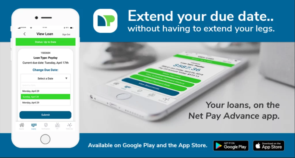 Extend your online payday loan due date without having to extend your legs. Request a free loan extension using the app.