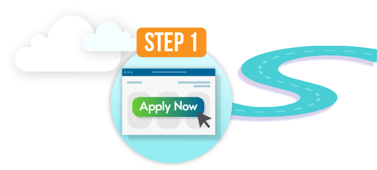 Computer mouse clicking on Apply Now button on a website indicating step one of the loan application process