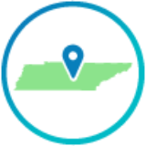 State of Tennessee with blue location marker on top