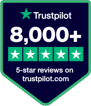This blue teal and white Trustpilot badge shows that Net Pay Advance has 8,000+ 5-star reviews on Trustpilot
