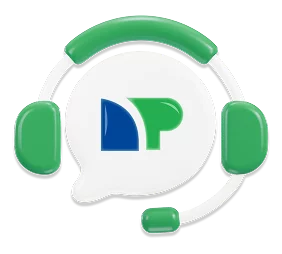 3D icon of the Net Pay Advance logo inside a white speech bubble wearing a green and white headset.